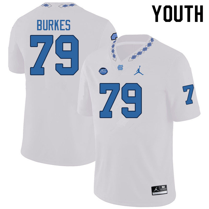 Youth #79 Bo Burkes North Carolina Tar Heels College Football Jerseys Sale-White